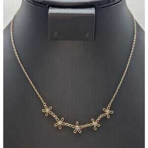 925 Sterling Silver Blue Topaz Five Flower Delicate Chain 16" Necklace